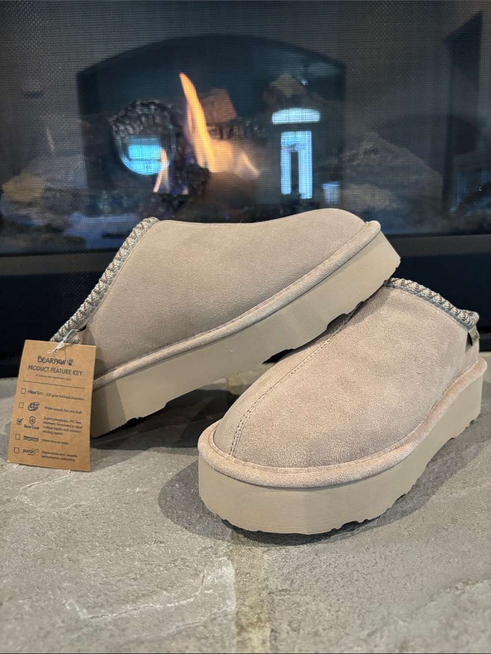 BEARPAW Martis booties,cow suede,wool blend,sheepskin,repel treated rugged